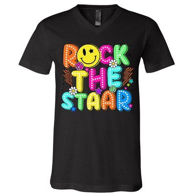 Funny Rock The Test Testing Day Teacher Student Motivational V-Neck T-Shirt