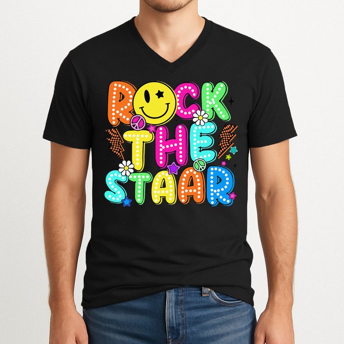 Funny Rock The Test Testing Day Teacher Student Motivational V-Neck T-Shirt
