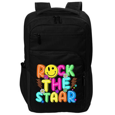 Funny Rock The Test Testing Day Teacher Student Motivational Impact Tech Backpack