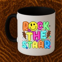Funny Rock The Test Testing Day Teacher Student Motivational Mug