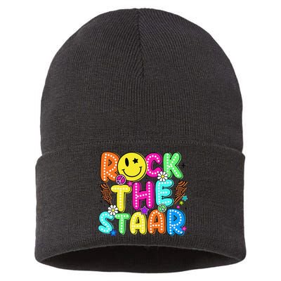 Funny Rock The Test Testing Day Teacher Student Motivational Sustainable Knit Beanie