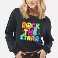 Funny Rock The Test Testing Day Teacher Student Motivational Cropped Pullover Crew