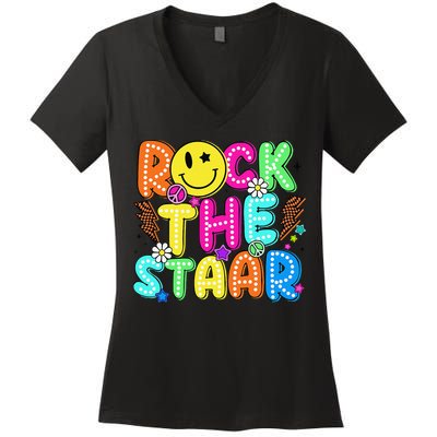 Funny Rock The Test Testing Day Teacher Student Motivational Women's V-Neck T-Shirt