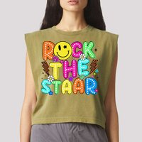 Funny Rock The Test Testing Day Teacher Student Motivational Garment-Dyed Women's Muscle Tee