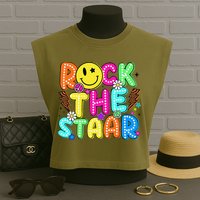 Funny Rock The Test Testing Day Teacher Student Motivational Garment-Dyed Women's Muscle Tee