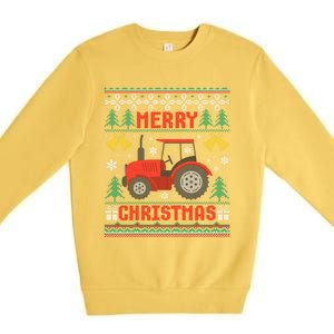 Funny Red Tractor Ugly Christmas Gift Premium Crewneck Sweatshirt