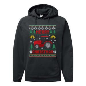 Funny Red Tractor Ugly Christmas Gift Performance Fleece Hoodie