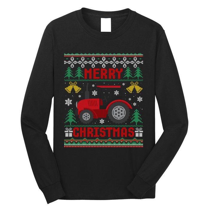 Funny Red Tractor Ugly Christmas Gift Long Sleeve Shirt