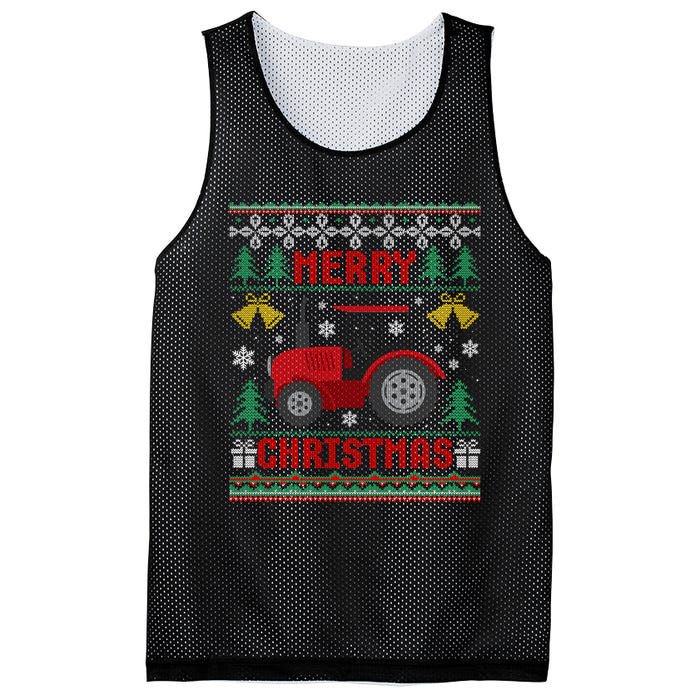 Funny Red Tractor Ugly Christmas Gift Mesh Reversible Basketball Jersey Tank