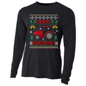 Funny Red Tractor Ugly Christmas Gift Cooling Performance Long Sleeve Crew