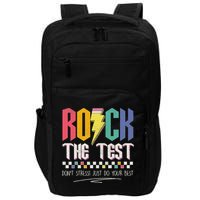 Funny Rock The Test Don't Stress Testing Day Teacher Student Impact Tech Backpack