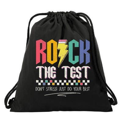 Funny Rock The Test Don't Stress Testing Day Teacher Student Drawstring Bag