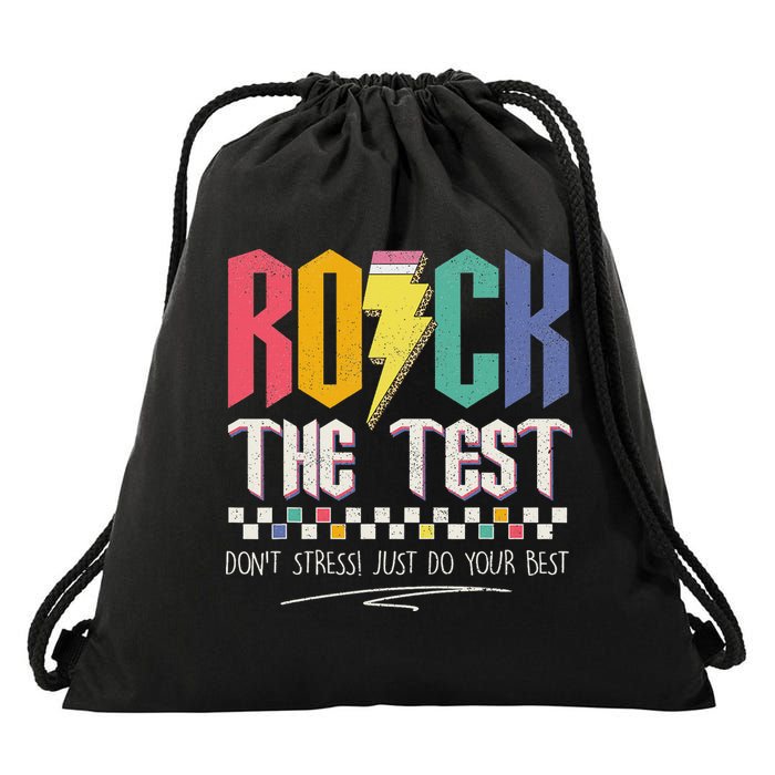 Funny Rock The Test Don't Stress Testing Day Teacher Student Drawstring Bag