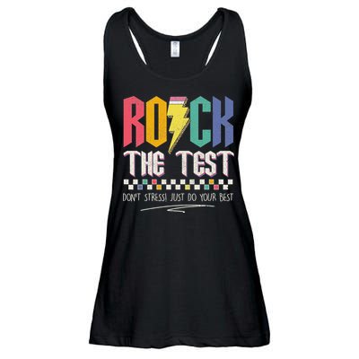 Funny Rock The Test Don't Stress Testing Day Teacher Student Ladies Essential Flowy Tank