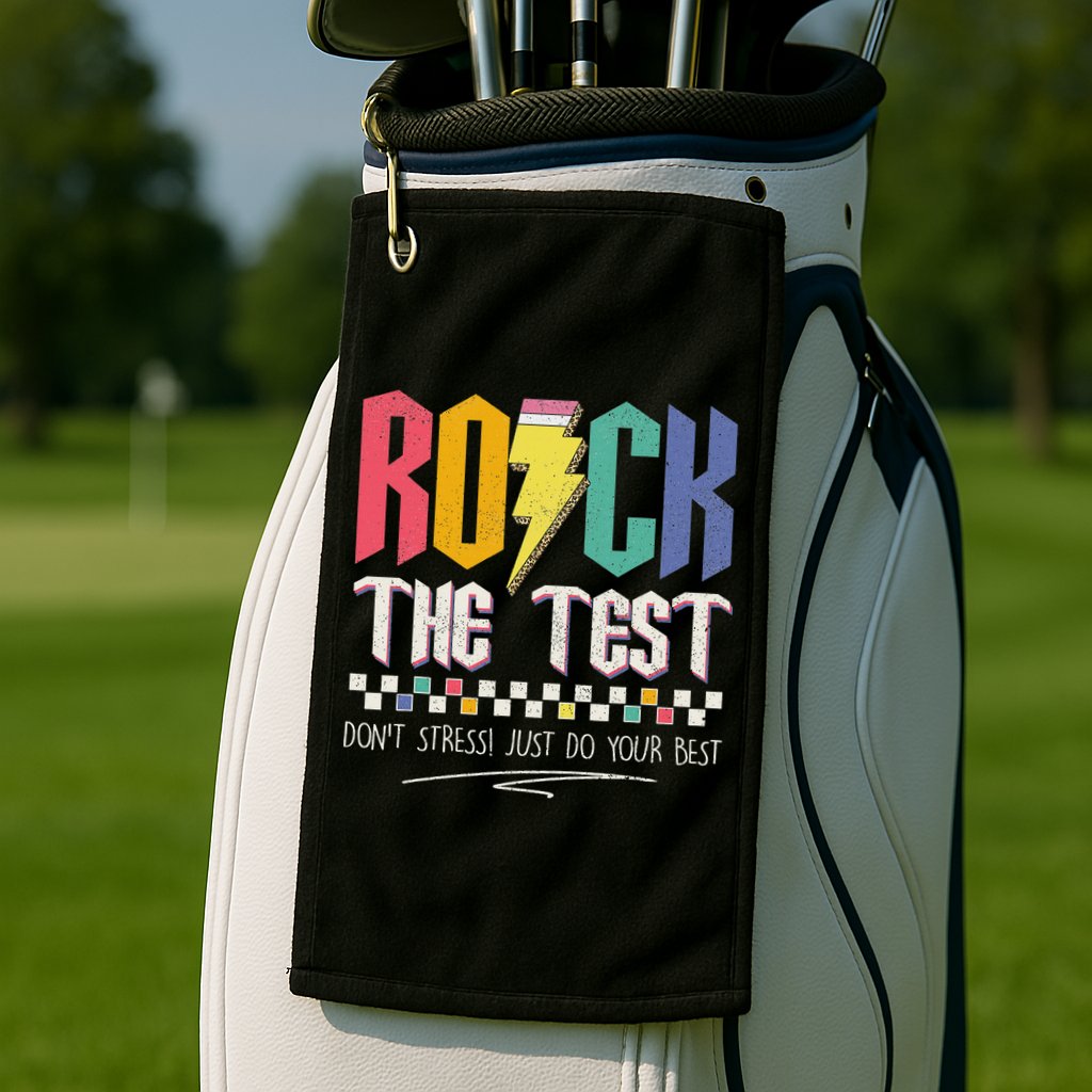 Funny Rock The Test Don't Stress Testing Day Teacher Student Golf Towel