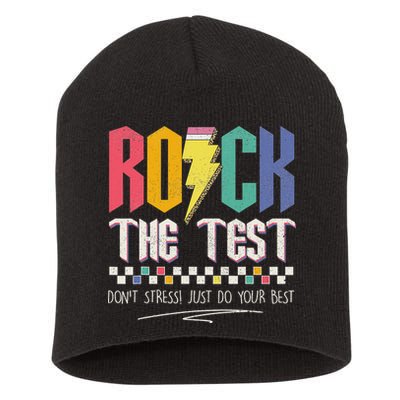 Funny Rock The Test Don't Stress Testing Day Teacher Student Short Acrylic Beanie