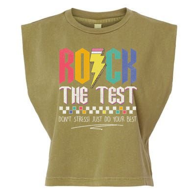 Funny Rock The Test Don't Stress Testing Day Teacher Student Garment-Dyed Women's Muscle Tee