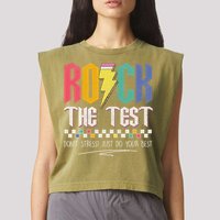 Funny Rock The Test Don't Stress Testing Day Teacher Student Garment-Dyed Women's Muscle Tee