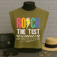 Funny Rock The Test Don't Stress Testing Day Teacher Student Garment-Dyed Women's Muscle Tee