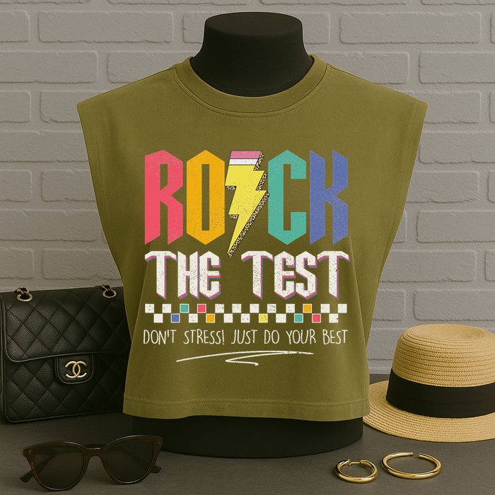 Funny Rock The Test Don't Stress Testing Day Teacher Student Garment-Dyed Women's Muscle Tee