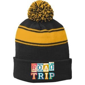 Family Road Trip Matching Family Vacation Stripe Pom Pom Beanie