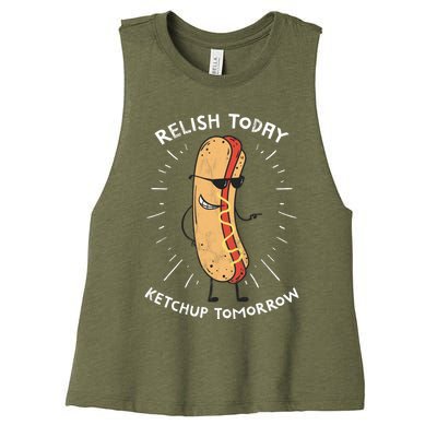 Funny Relish Today Ketchup Tomorrow Hot Dog Gift Women's Racerback Cropped Tank