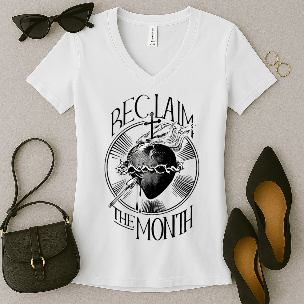Funny Reclaim The Month Sacred Of Heart Of Jesus Women's V-Neck T-Shirt