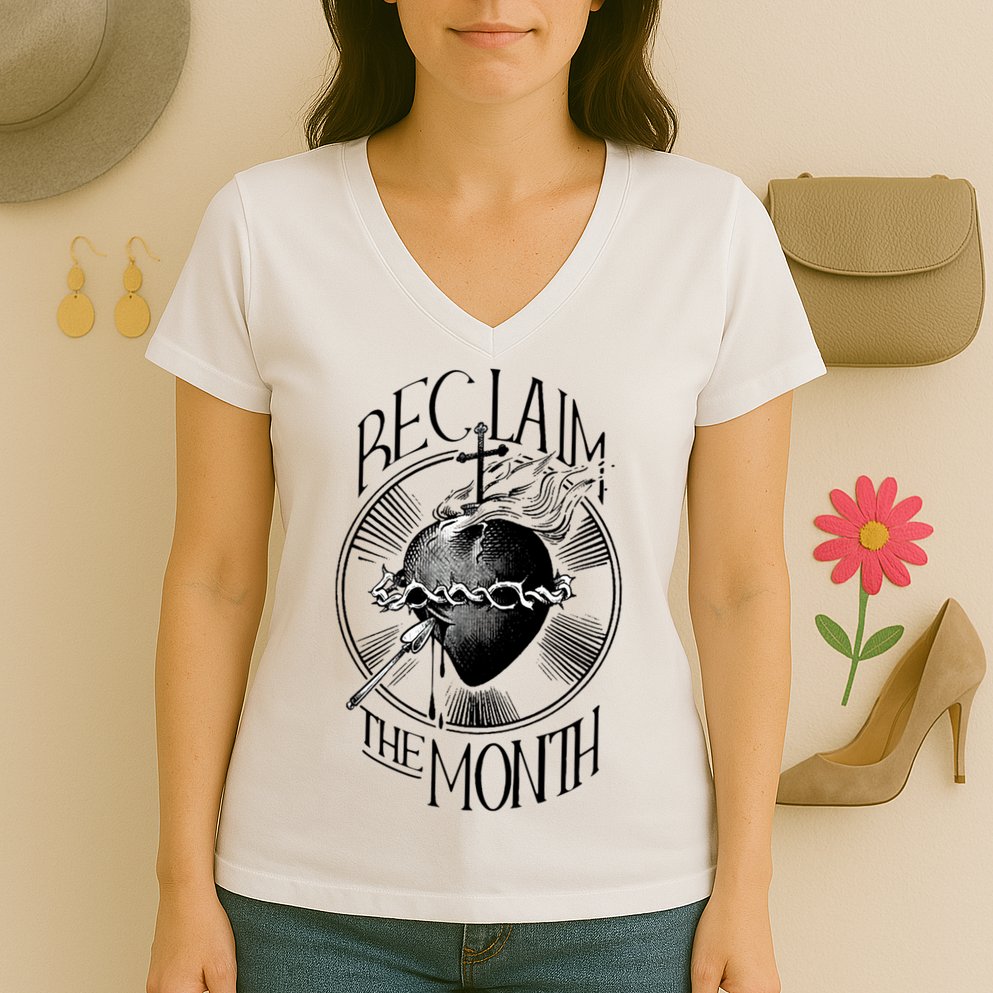 Funny Reclaim The Month Sacred Of Heart Of Jesus Women's V-Neck T-Shirt