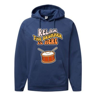 Funny Relax The Drummer Is Here Drum Player Music Lover Performance Fleece Hoodie