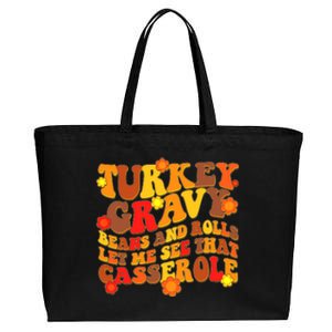 Funny Retro Thanksgiving Turkey Gravy Beans And Rolls Let Me See That Casserole Cotton Canvas Jumbo Tote