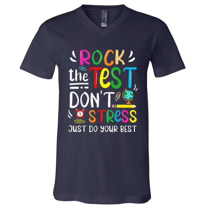 Funny Rock The Test Testing Day For Teacher Student V-Neck T-Shirt