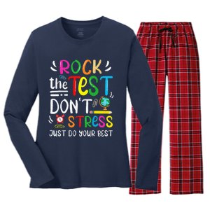 Funny Rock The Test Testing Day For Teacher Student Women's Long Sleeve Flannel Pajama Set 