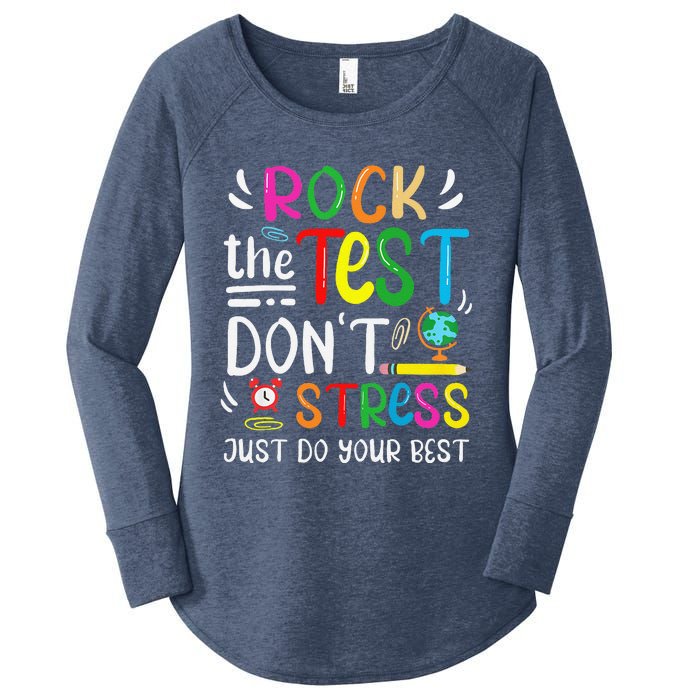 Funny Rock The Test Testing Day For Teacher Student Women's Perfect Tri Tunic Long Sleeve Shirt