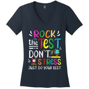 Funny Rock The Test Testing Day For Teacher Student Women's V-Neck T-Shirt