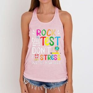 Funny Rock The Test Testing Day For Teacher Student Women's Knotted Racerback Tank