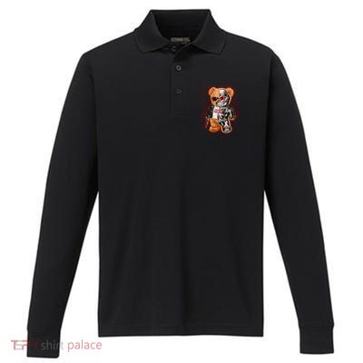 Funny Robot Terminator Teddy Bear Performance Long Sleeve Polo