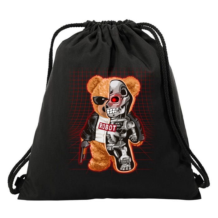 Funny Robot Terminator Teddy Bear Drawstring Bag