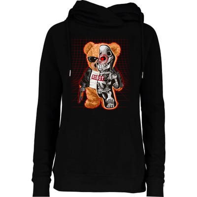 Funny Robot Terminator Teddy Bear Womens Funnel Neck Pullover Hood