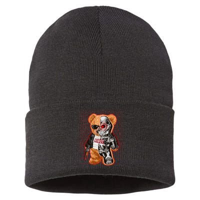 Funny Robot Terminator Teddy Bear Sustainable Knit Beanie