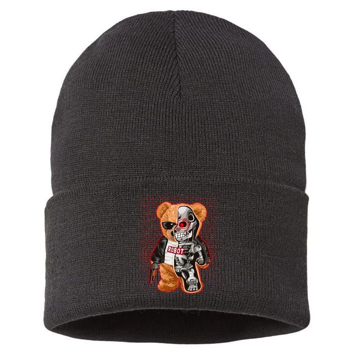 Funny Robot Terminator Teddy Bear Sustainable Knit Beanie