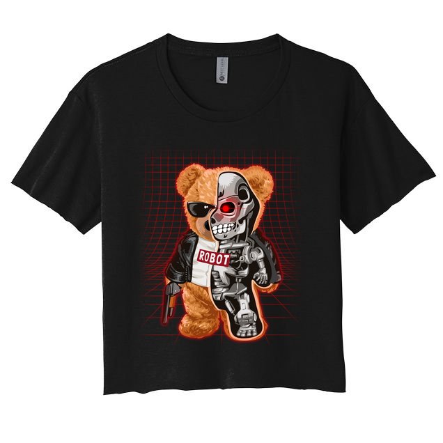 Funny Robot Terminator Teddy Bear Crop Top