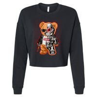 Funny Robot Terminator Teddy Bear Cropped Pullover Crew