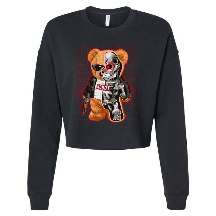 Funny Robot Terminator Teddy Bear Cropped Pullover Crew