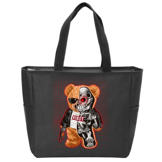 Funny Robot Terminator Teddy Bear Zip Tote Bag