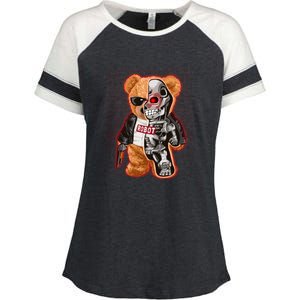 Funny Robot Terminator Teddy Bear Enza Ladies Jersey Colorblock Tee