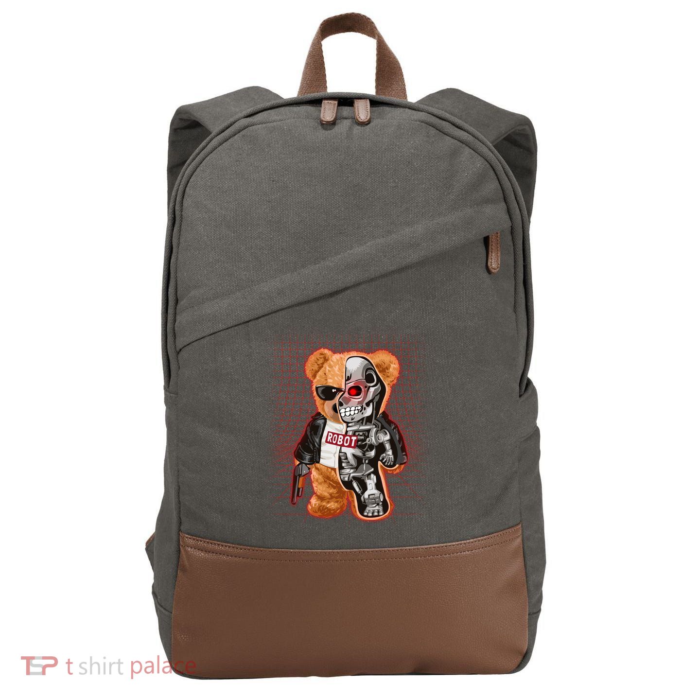 Funny Robot Terminator Teddy Bear Cotton Canvas Backpack