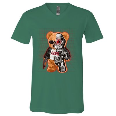 Funny Robot Terminator Teddy Bear V-Neck T-Shirt