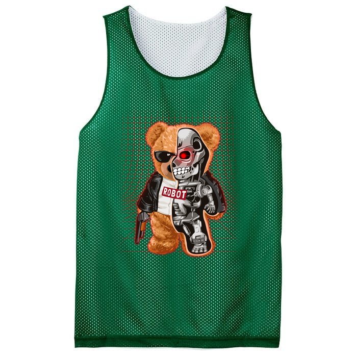 Funny Robot Terminator Teddy Bear Mesh Reversible Basketball Jersey Tank