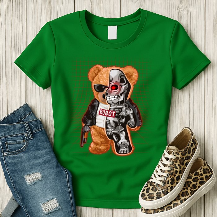 Funny Robot Terminator Teddy Bear Womens T-Shirt