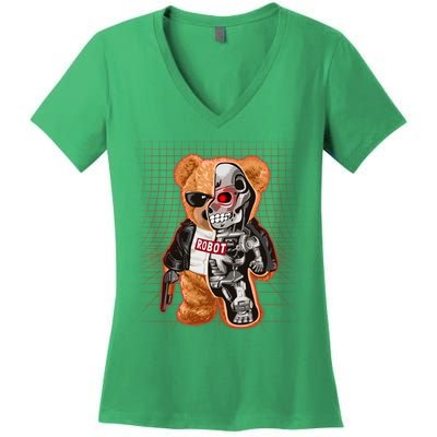 Funny Robot Terminator Teddy Bear Women's V-Neck T-Shirt